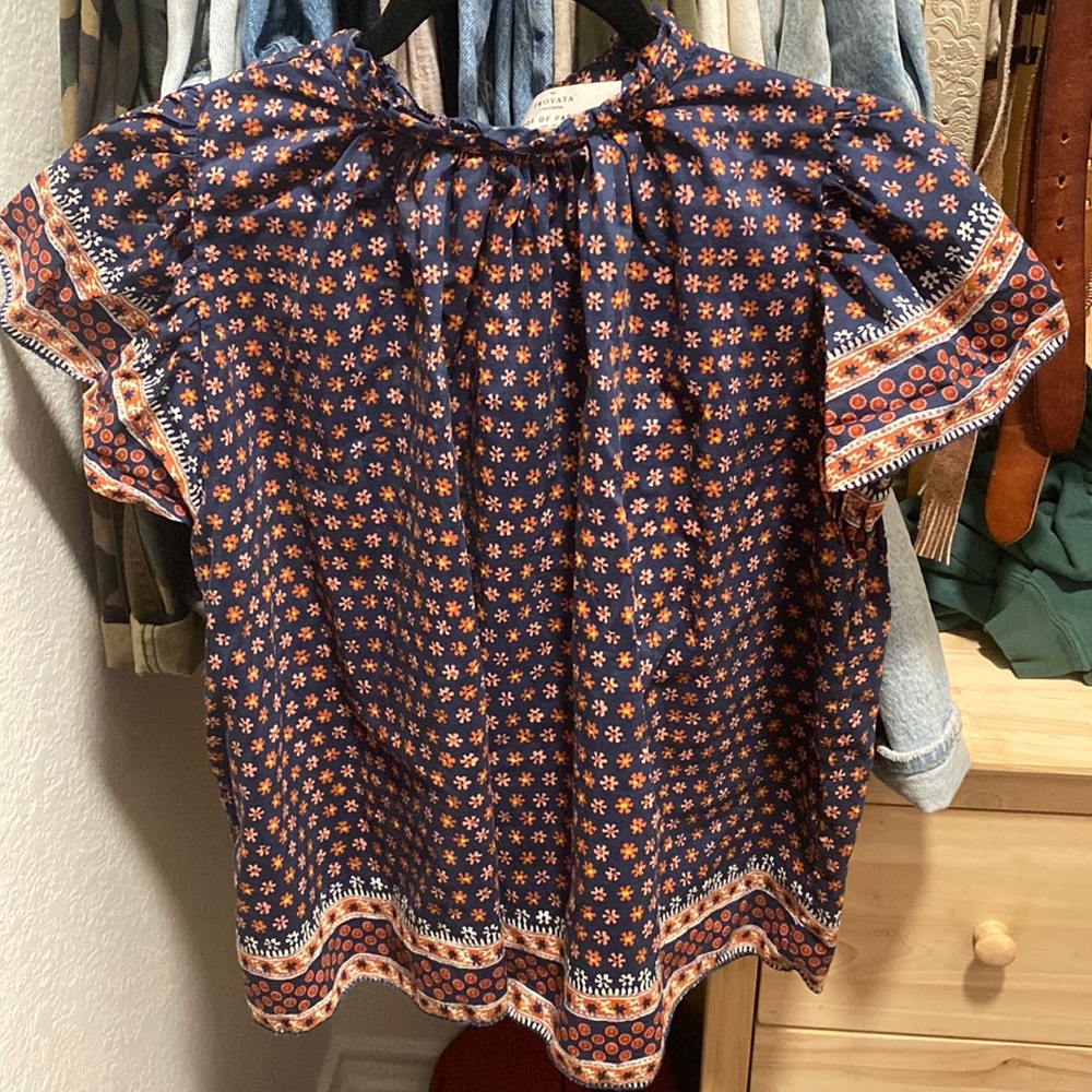 Trovata birds of paradise silk and cotton blouse top